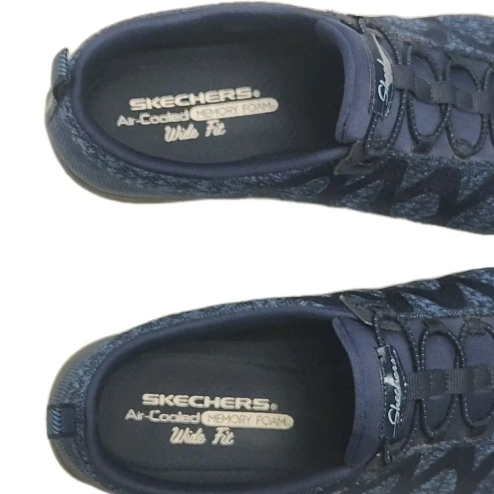 Skechers Sneaker Shoe Loafer Blue Wide Fit Women Sz 9.5 Foam Slip-on 100301W